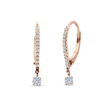 Round Cubic Zirconia Dangle Hoop Leverback Earrings Rose Tone 925 Sterling Silver